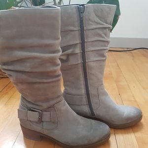 Ecco Leather Tall Knee High Boots Grey Sz 7.5